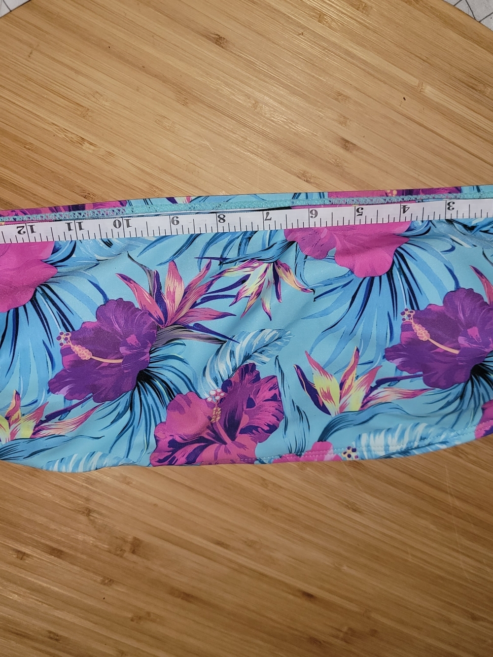 Tropical Floral Bikini Top - Bright Aqua with Pink & Purple Hibiscus